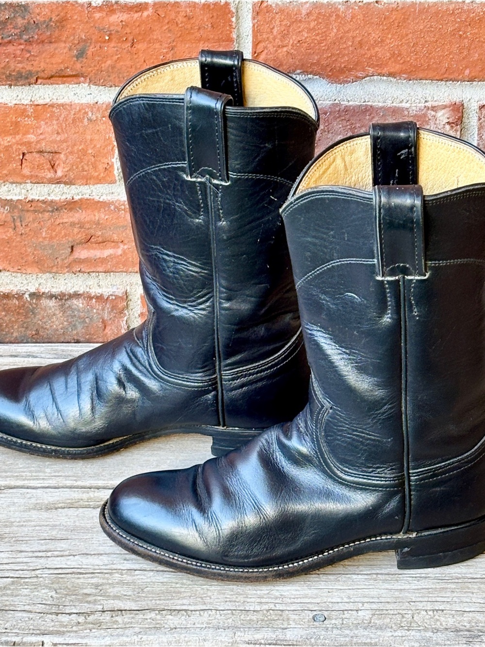 Justin Women's L3703 Black Leather Western Cowboy Roper Work Boots 6B